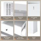 Buffet autoportant Whisen avec huche, armoire de cuisine haute avec 4 tiroirs, étagères de porte et plateaux coulissants