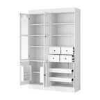 Buffet autoportant Whisen avec huche, armoire de cuisine haute avec 4 tiroirs, étagères de porte et plateaux coulissants