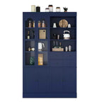 Buffet autoportant Whisen avec huche, armoire de cuisine haute avec 4 tiroirs, étagères de porte et plateaux coulissants