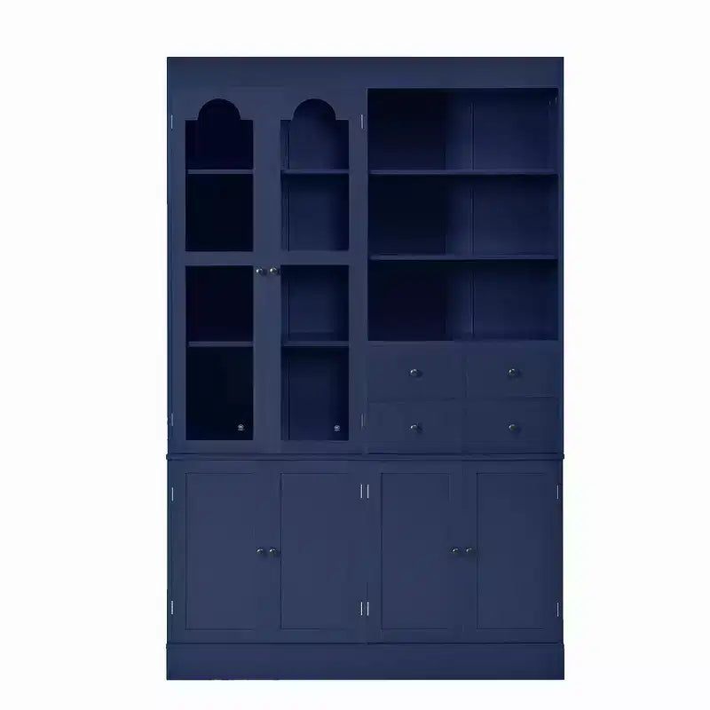 Buffet autoportant Whisen avec huche, armoire de cuisine haute avec 4 tiroirs, étagères de porte et plateaux coulissants