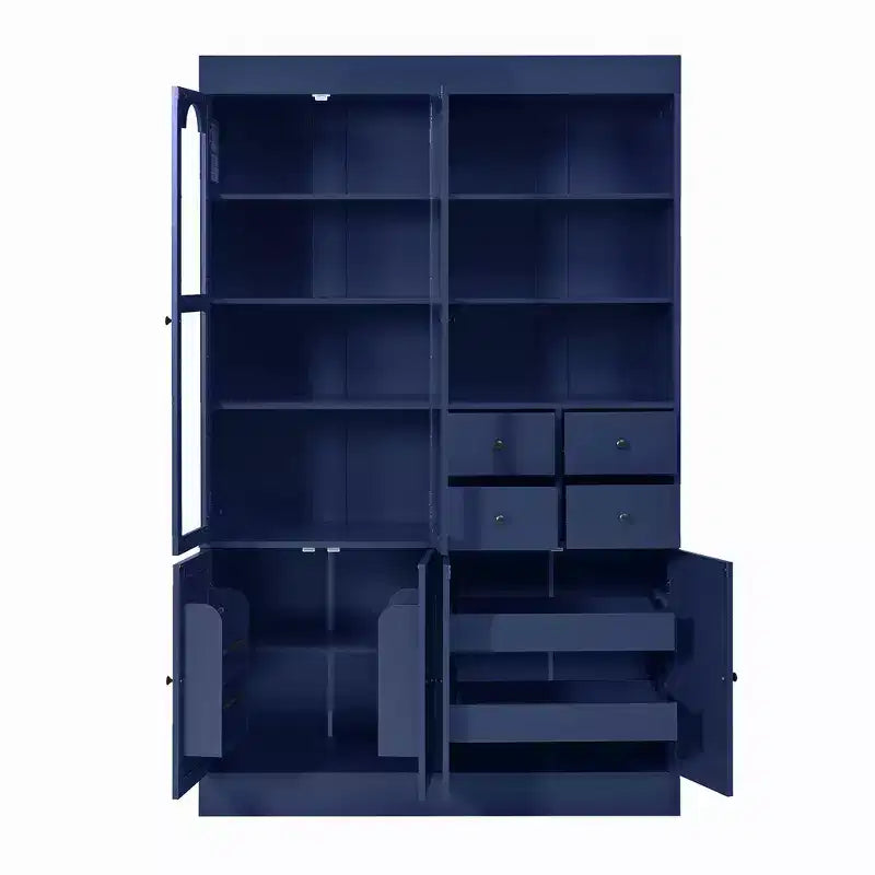 Buffet autoportant Whisen avec huche, armoire de cuisine haute avec 4 tiroirs, étagères de porte et plateaux coulissants
