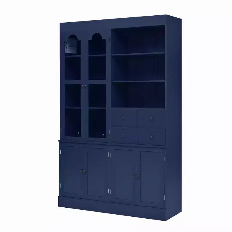 Buffet autoportant Whisen avec huche, armoire de cuisine haute avec 4 tiroirs, étagères de porte et plateaux coulissants