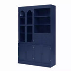 Buffet autoportant Whisen avec huche, armoire de cuisine haute avec 4 tiroirs, étagères de porte et plateaux coulissants