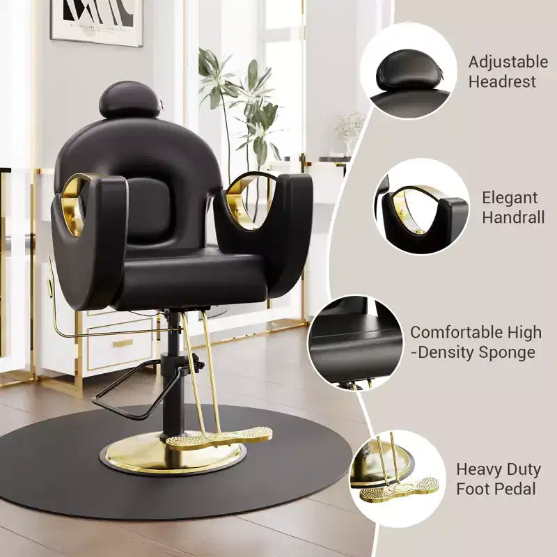 Fauteuil de barbier COZONY pour coiffeur, Fauteuil de salon inclinable avec réglage hydraulique de la hauteur et rotation à 360°, Charge maximale 150 kg, Équipement de spa de beauté