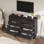 Commode Garvee 8 tiroirs pour chambre à coucher, commode de 140 cm de large, tiroirs horizontaux indépendants avec rangement, commode de rangement en bois pour chambre à coucher