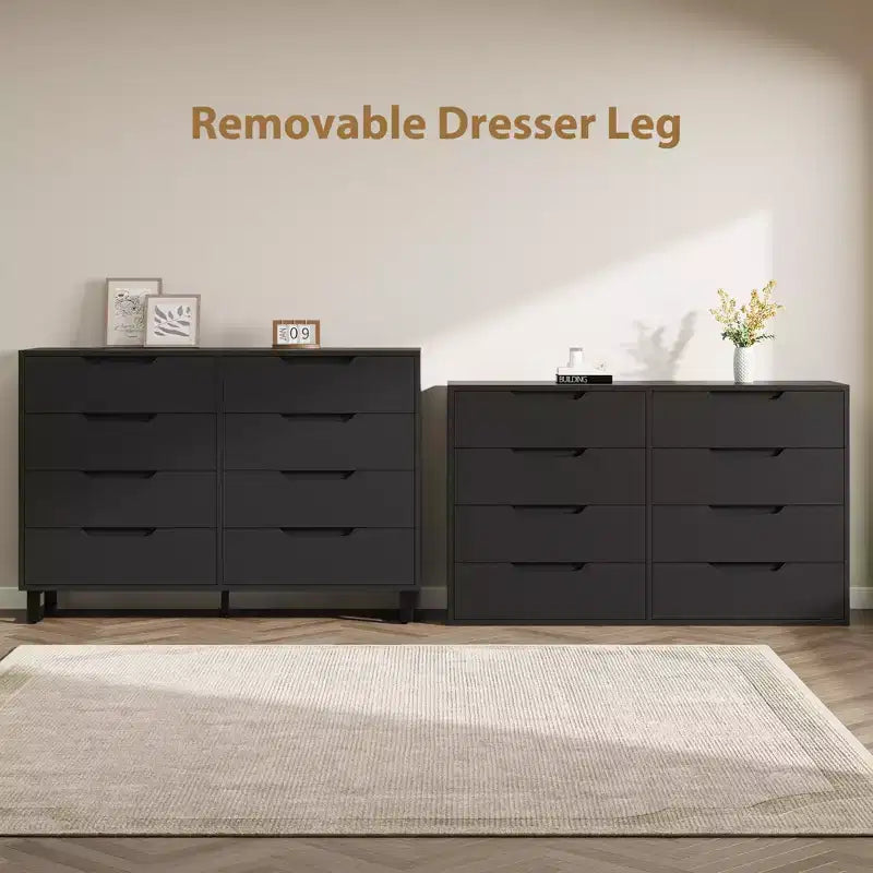 Commode Garvee 8 tiroirs pour chambre à coucher, commode de 140 cm de large, tiroirs horizontaux indépendants avec rangement, commode de rangement en bois pour chambre à coucher