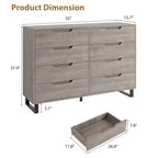 Commode Garvee 8 tiroirs pour chambre à coucher, commode de 140 cm de large, tiroirs horizontaux indépendants avec rangement, commode de rangement en bois pour chambre à coucher