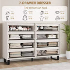 Commode Garvee 8 tiroirs pour chambre à coucher, commode de 140 cm de large, tiroirs horizontaux indépendants avec rangement, commode de rangement en bois pour chambre à coucher