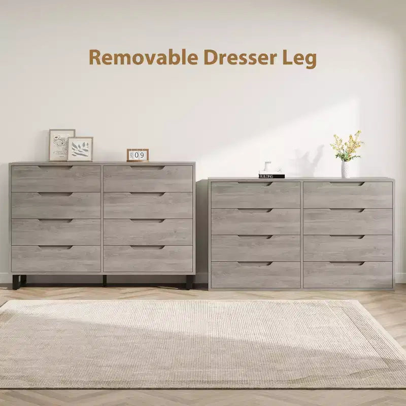 Commode Garvee 8 tiroirs pour chambre à coucher, commode de 140 cm de large, tiroirs horizontaux indépendants avec rangement, commode de rangement en bois pour chambre à coucher
