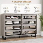 Commode Garvee 8 tiroirs pour chambre à coucher, commode de 140 cm de large, tiroirs horizontaux indépendants avec rangement, commode de rangement en bois pour chambre à coucher