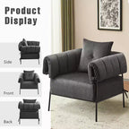 Fauteuil une place et demie Furniliving, Fauteuil de canapé confortable avec oreiller, Fauteuil de lecture avec cadre métallique, coussin doux rembourré, Velours côtelé