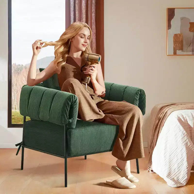 Fauteuil une place et demie Furniliving, Fauteuil de canapé confortable avec oreiller, Fauteuil de lecture avec cadre métallique, coussin doux rembourré, Velours côtelé