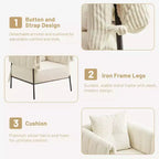 Fauteuil une place et demie Furniliving, Fauteuil de canapé confortable avec oreiller, Fauteuil de lecture avec cadre métallique, coussin doux rembourré, Velours côtelé