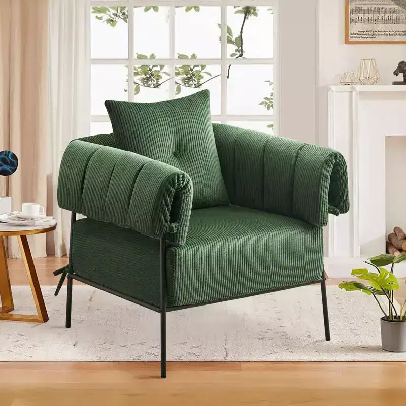 Fauteuil une place et demie Furniliving, Fauteuil de canapé confortable avec oreiller, Fauteuil de lecture avec cadre métallique, coussin doux rembourré, Velours côtelé