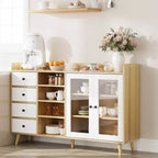 COZONY 55 Meuble de Rangement Buffet de Ferme, Bahut de Cuisine en Bois avec Portes Vitrées et Étagères Réglables, Grande Station de Bar à Café