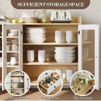 COZONY 55 Meuble de Rangement Buffet de Ferme, Bahut de Cuisine en Bois avec Portes Vitrées et Étagères Réglables, Grande Station de Bar à Café