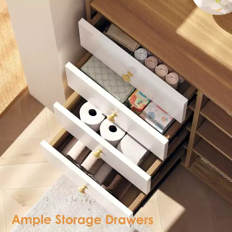 COZONY 55 Meuble de Rangement Buffet de Ferme, Bahut de Cuisine en Bois avec Portes Vitrées et Étagères Réglables, Grande Station de Bar à Café