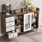 COZONY 55 Meuble de Rangement Buffet de Ferme, Bahut de Cuisine en Bois avec Portes Vitrées et Étagères Réglables, Grande Station de Bar à Café
