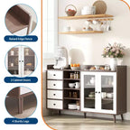 COZONY 55 Meuble de Rangement Buffet de Ferme, Bahut de Cuisine en Bois avec Portes Vitrées et Étagères Réglables, Grande Station de Bar à Café