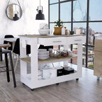 Okak Îlot de cuisine de 117 cm avec 2 étagères ouvertes, Chariot de cuisine avec 2 tiroirs et poignées en métal, Îlot de cuisine sur roulettes pour salle à manger, cuisine, Blanc