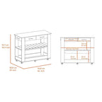 Okak Îlot de cuisine de 117 cm avec 2 étagères ouvertes, Chariot de cuisine avec 2 tiroirs et poignées en métal, Îlot de cuisine sur roulettes pour salle à manger, cuisine, Blanc