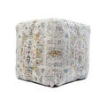 HomeRoots 18 Ivory and Light Gray Upholstered Medallion Pouf Ottoman