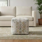 HomeRoots Pouf Ottoman Médaillon Rembourré Ivoire et Gris Clair 18 pouces