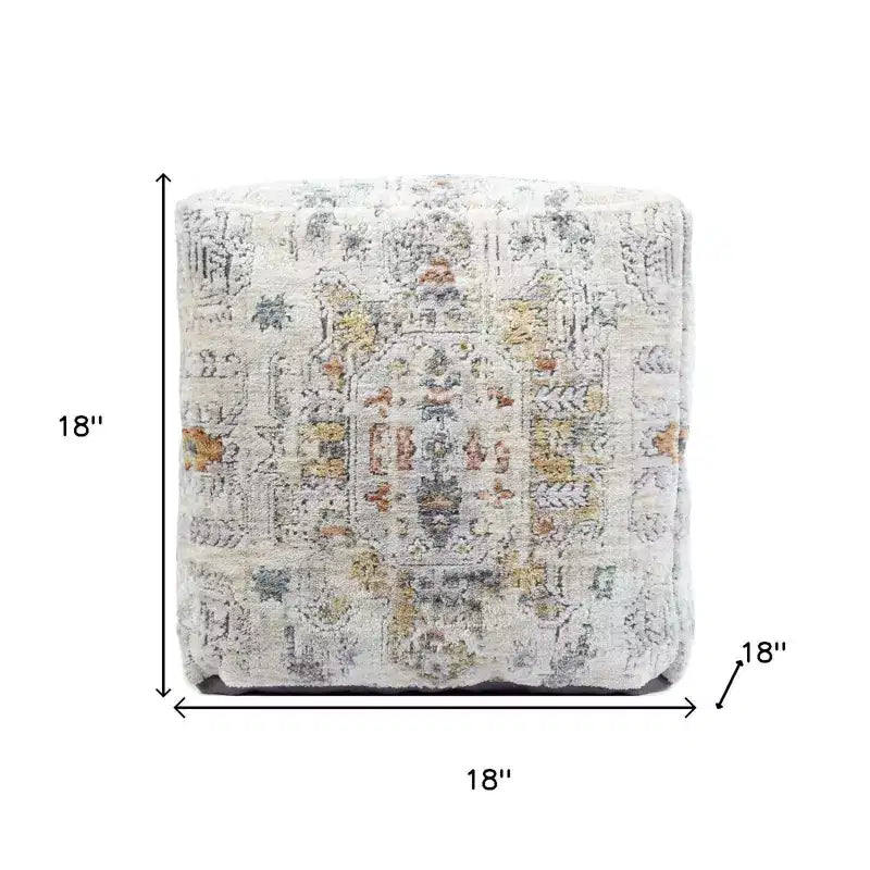 HomeRoots Pouf Ottoman Médaillon Rembourré Ivoire et Gris Clair 18 pouces