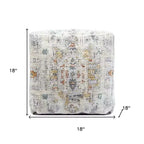 HomeRoots Pouf Ottoman Médaillon Rembourré Ivoire et Gris Clair 18 pouces