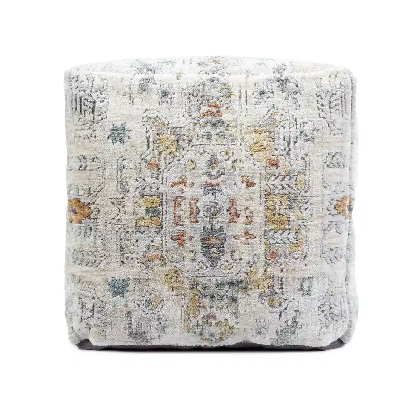 HomeRoots Pouf Ottoman Médaillon Rembourré Ivoire et Gris Clair 18 pouces