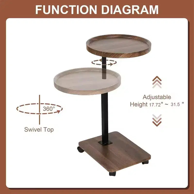 Table d'appoint en C, Table d'appoint de canapé à hauteur réglable, Petites tables d'appoint de canapé pivotantes à 360° qui se glissent sous le canapé, Table d'appoint en C