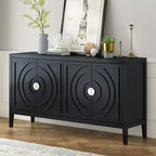 Meuble de rangement avec rainure circulaire, Console de table avec poignées de porte rondes en métal et étagère réglable, pour cuisine