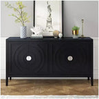 Meuble de rangement avec rainure circulaire, Console de table avec poignées de porte rondes en métal et étagère réglable, pour cuisine