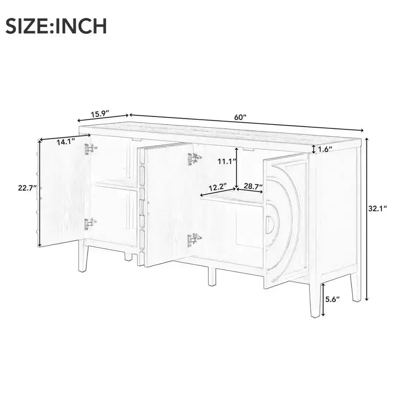 Meuble de rangement avec rainure circulaire, Console de table avec poignées de porte rondes en métal et étagère réglable, pour cuisine