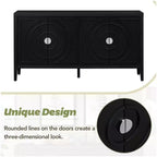 Meuble de rangement avec rainure circulaire, Console de table avec poignées de porte rondes en métal et étagère réglable, pour cuisine