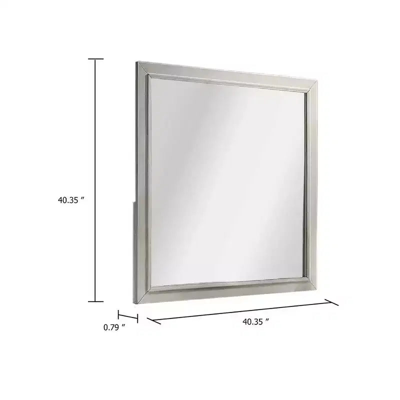 Miroir de Commode Royal Hampton, Bois d'Hévéa Blanc Antique Subtil, Carré 40 Pouces