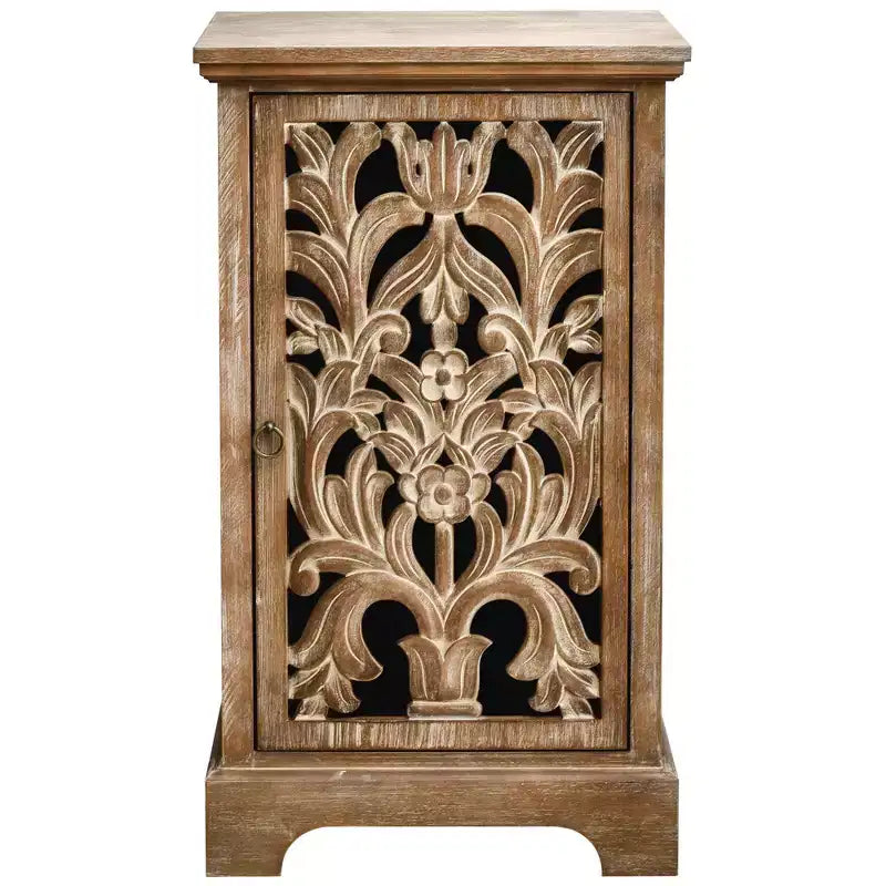 Table d'appoint eHemco vintage sculptée creuse, 18 x 14 x 30,5 pouces, meuble de rangement avec panneau décoratif, table d'appoint intérieure de salon, naturelle
