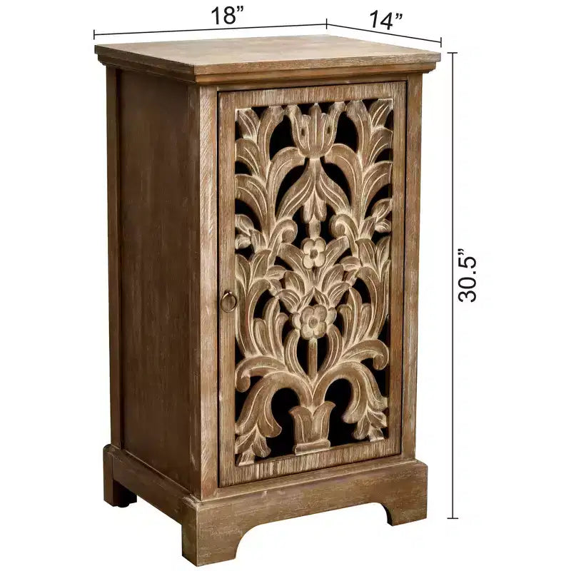 Table d'appoint eHemco vintage sculptée creuse, 18 x 14 x 30,5 pouces, meuble de rangement avec panneau décoratif, table d'appoint intérieure de salon, naturelle