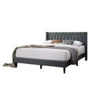 Lit Queen Size Royal Hampton, revêtement en toile de jute gris anthracite surpiquée à motifs géométriques