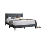 Lit Queen Size Royal Hampton, revêtement en toile de jute gris anthracite surpiquée à motifs géométriques
