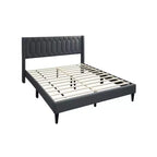 Lit Queen Size Royal Hampton, revêtement en toile de jute gris anthracite surpiquée à motifs géométriques