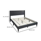 Lit Queen Size Royal Hampton, revêtement en toile de jute gris anthracite surpiquée à motifs géométriques