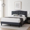Royal Hampton Queen Size Bed, Charcoal Gray Burlap Upholstered Curved Headboard