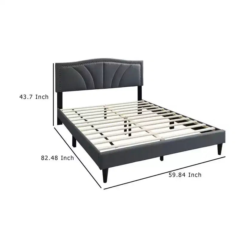 Lit Queen Size Royal Hampton, tête de lit incurvée rembourrée en toile de jute gris anthracite