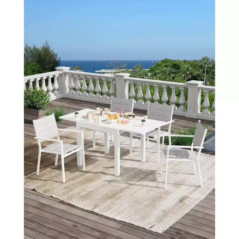 Table à manger extensible en aluminium, fer et bois, effet grain de boisTable à manger rectangulaire extensible pour porche, jardin, balcon