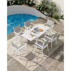 Table à manger extensible en aluminium, fer et bois, effet grain de boisTable à manger rectangulaire extensible pour porche, jardin, balcon