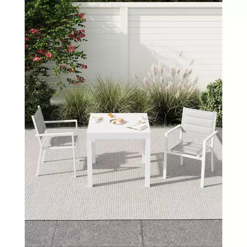 Table à manger extensible en aluminium, fer et bois, effet grain de boisTable à manger rectangulaire extensible pour porche, jardin, balcon