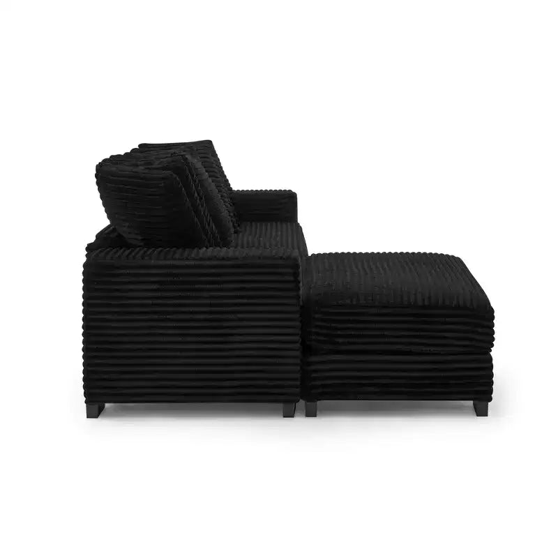 Canapé sectionnel convertible EHMKNP en velours côtelé, canapé modulaire en forme de L avec pouf