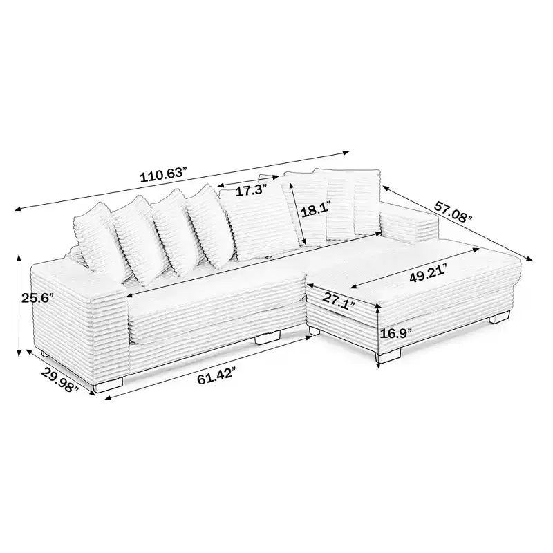 Canapé sectionnel convertible EHMKNP en velours côtelé, canapé modulaire en forme de L avec pouf
