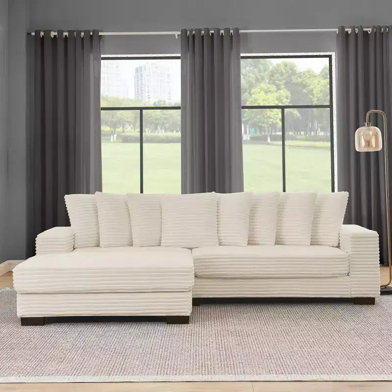 Canapé sectionnel convertible EHMKNP en velours côtelé, canapé modulaire en forme de L avec pouf